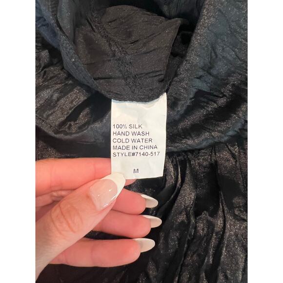 Hazel Anthropologie 100% Silk Midi Skirt w Lace Asymmetrical Hem Split Medium JL - Picture 8 of 9